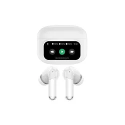 Ecouteurs sans-fil avec écran tactile SOLYS, Bluetooth, batterie intégrée 40mAh, Boitier de recharge 400mAh, ANC+ENC, blanc