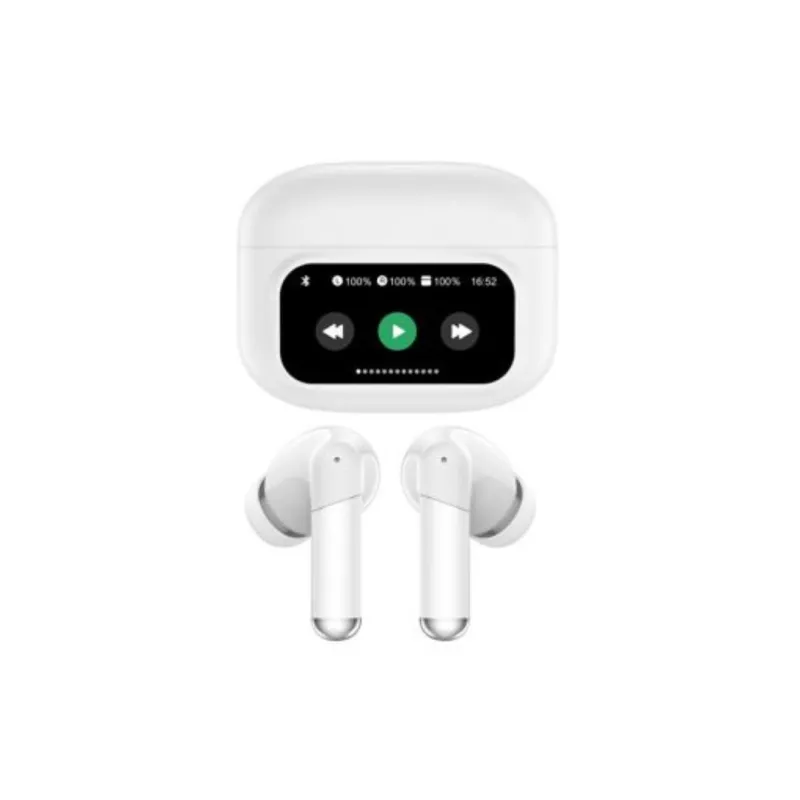 Ecouteurs sans-fil avec écran tactile SOLYS, Bluetooth, batterie intégrée 40mAh, Boitier de recharge 400mAh, ANC+ENC, blanc