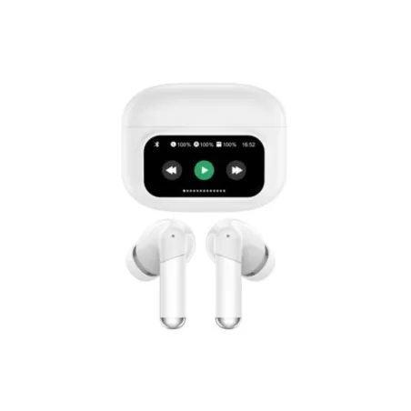 Ecouteurs sans-fil avec écran tactile SOLYS, Bluetooth, batterie intégrée 40mAh, Boitier de recharge 400mAh, ANC+ENC, blanc