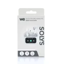 Ecouteurs sans-fil avec écran tactile SOLYS, Bluetooth, batterie intégrée 40mAh, Boitier de recharge 400mAh, ANC+ENC, blanc