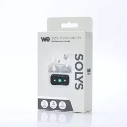 Ecouteurs sans-fil avec écran tactile SOLYS, Bluetooth, batterie intégrée 40mAh, Boitier de recharge 400mAh, ANC+ENC, blanc
