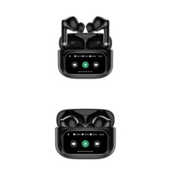 Ecouteurs sans-fil avec écran tactile SOLYS, Bluetooth, batterie intégrée 40mAh, Boitier de recharge 400mAh, ANC+ENC, noir