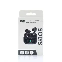 Ecouteurs sans-fil avec écran tactile SOLYS, Bluetooth, batterie intégrée 40mAh, Boitier de recharge 400mAh, ANC+ENC, noir