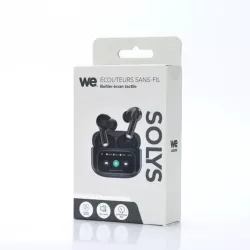 Ecouteurs sans-fil avec écran tactile SOLYS, Bluetooth, batterie intégrée 40mAh, Boitier de recharge 400mAh, ANC+ENC, noir