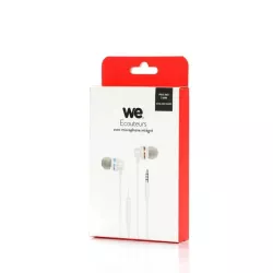Ecouteurs WE filaire, intra, jack 3.5mm avec boîtier de contrôle et micro intégré au câble, blanc