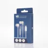 Ecouteurs WE filaire intra. Câble plat 1,20m, connecteur USB-C, boîtier de contrôle du volume et microphone intégré. Blanc