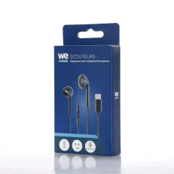 Ecouteurs filaire WE semi-intra avec connecteur USB-C , câble 1,20 m., boîtier de contrôle avec micro intégré pour les appels…
