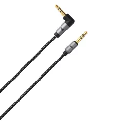 Câble Jack/Jack Nylon coudé 1.50m tressé noir et gris - très résistan Fiches Or Compatible avec les casques Beats