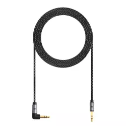 Câble Jack/Jack Nylon coudé 1.50m tressé noir et gris - très résistan Fiches Or Compatible avec les casques Beats
