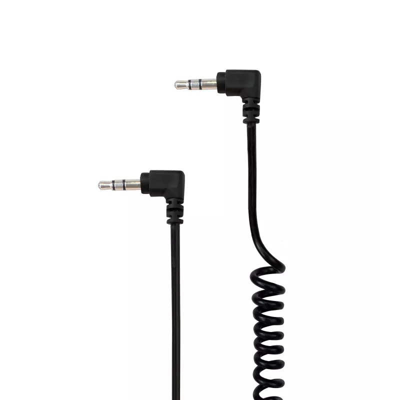 Câble Jack mâle/mâle 3.5mm noir torsadé - coudé des 2 côtés - 2m
