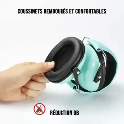 Casque anti-bruit ENFANT WeKids, atténuation 27dB avec housse de transport, vert d'eau