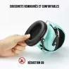 Casque anti-bruit ENFANT WeKids, atténuation 27dB avec housse de transport, vert d'eau