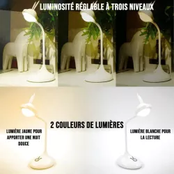 Lampe enfant en forme de lapin touche tactile, rechargeable tête en silicone , rotative blanc