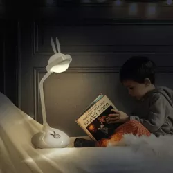 Lampe enfant en forme de lapin touche tactile, rechargeable tête en silicone , rotative blanc