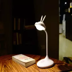 Lampe enfant en forme de lapin touche tactile, rechargeable tête en silicone , rotative blanc