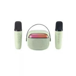 WE KIDS Mini enceinte karaoké à led + poignée, BT 5.4, rechargeable, 2 micros avec 5 sons, vert