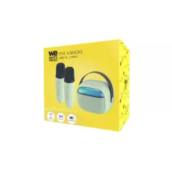 WE KIDS Mini enceinte karaoké à led + poignée, BT 5.4, rechargeable, 2 micros avec 5 sons, vert