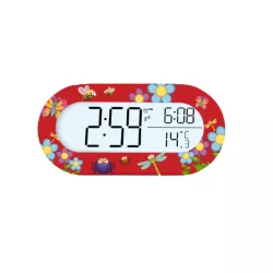 Réveil numérique WeKids, écran rétro-éclairé, affichage heure et température, fonctionne sur piles , motif rouge insecte