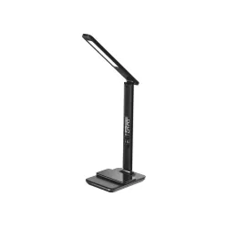 Lampe de bureau avec la charge induction Qi 10W, fonction réveil, affichage de l'heure, la date, la température, lumiosité…