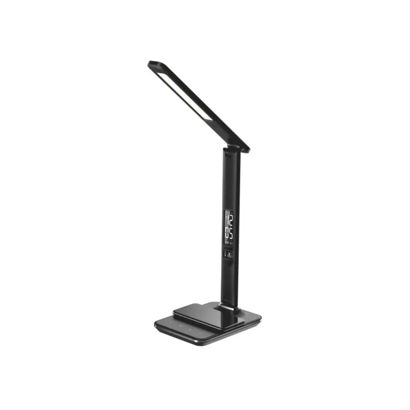 Lampe de bureau avec la charge induction Qi 10W, fonction réveil, affichage de l'heure, la date, la température, lumiosité…