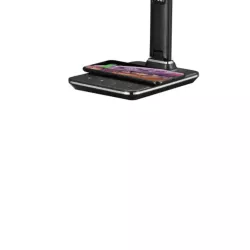 Lampe de bureau avec la charge induction Qi 10W, fonction réveil, affichage de l'heure, la date, la température, lumiosité…