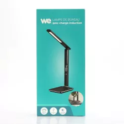 Lampe de bureau avec la charge induction Qi 10W, fonction réveil, affichage de l'heure, la date, la température, lumiosité…