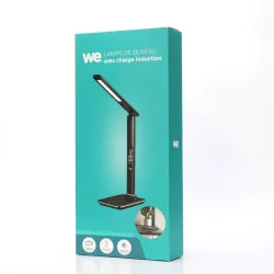 Lampe de bureau avec la charge induction Qi 10W, fonction réveil, affichage de l'heure, la date, la température, lumiosité…