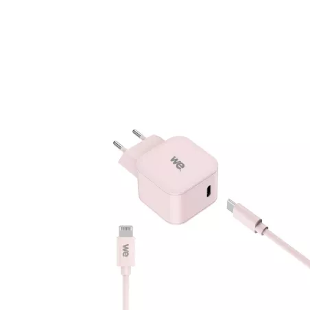 WE POP Pack Chargeur secteur + Câble USB-C/Lightning Rose : Chargeur secteur rose PD 20W port USB-C - Câble USB-C/Lightning…