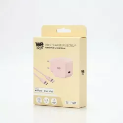 WE POP Pack Chargeur secteur + Câble USB-C/Lightning Rose : Chargeur secteur rose PD 20W port USB-C - Câble USB-C/Lightning…