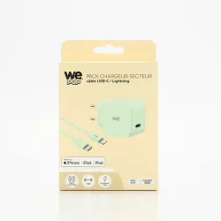 WE POP Pack Chargeur secteur + Câble USB-C/Lightning Vert : Chargeur secteur vert PD 20W port USB-C - Câble USB-C/Lightning…