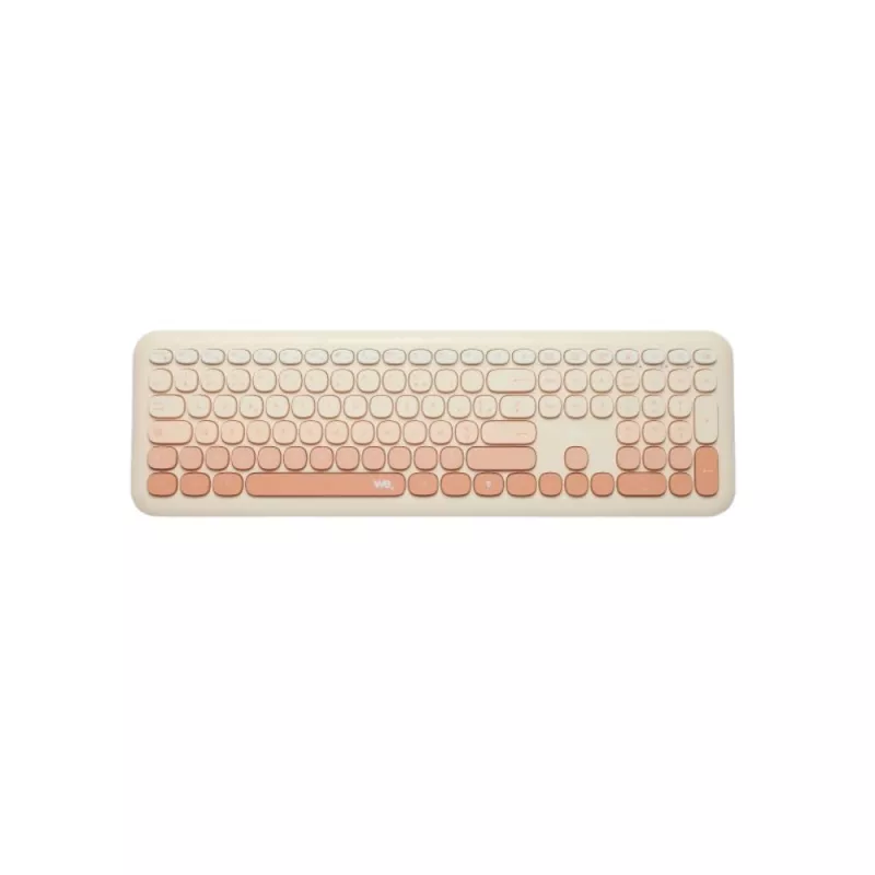WE POP Pack clavier + souris sans-fil 2.4Ghz récepteur USB + adapteur USB-C, 104 touches, piles incluses, beige