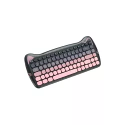 WE POP Pack clavier + souris sans-fil chat 2.4Ghz, récepteur USB + adapteur USB-C, 84 touches, piles incluses, noir et rose