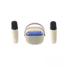 WE POP Mini enceinte karaoké à led + poignée, BT 5.4, rechargeable, 2 micros avec 5 sons, beige