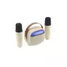 WE POP Mini enceinte karaoké à led + poignée, BT 5.4, rechargeable, 2 micros avec 5 sons, beige