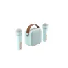 WE POP Mini enceinte karaoké + poignée, BT 5.4, rechargeable, 2 micros avec 5 sons, style rétro, bleu