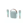 WE POP Mini enceinte karaoké + poignée, BT 5.4, rechargeable, 2 micros avec 5 sons, style rétro, bleu