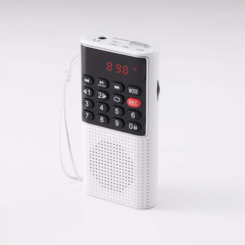 RADIO DE POCHE rechargeable FM, lecteur de carte micro SD RMS 3W, prise casque Blanc