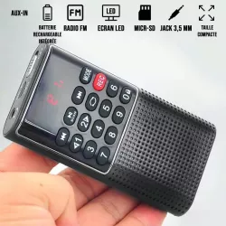 RADIO DE POCHE rechargeable FM, lecteur de carte micro SD RMS 3W, prise casque Noir
