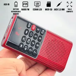 RADIO DE POCHE rechargeable FM, lecteur de carte micro SD RMS 3W, prise casque Rouge