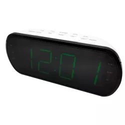 Radio réveil grand affichage écran 1.8'', Radio FM , Dual alarme, led vert 1 port USB intégré pour la charge blanc