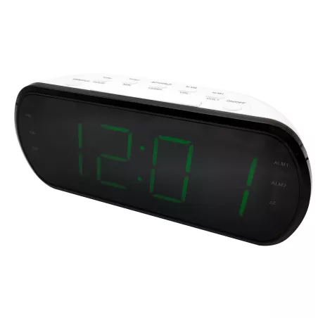 Radio réveil grand affichage écran 1.8'', Radio FM , Dual alarme, led vert 1 port USB intégré pour la charge blanc
