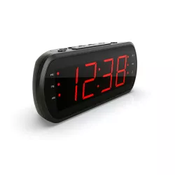 Radio réveil grand affichage écran 1.8'', Radio FM , Dual alarme, Led Rouge 1 port USB intégré pour la charge Noir