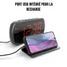 Radio réveil grand affichage écran 1.8'', Radio FM , Dual alarme, Led Rouge 1 port USB intégré pour la charge Noir