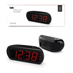 Radio réveil grand affichage écran 1.8'', Radio FM , Dual alarme, Led Rouge 1 port USB intégré pour la charge Noir
