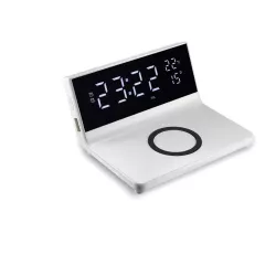 Réveil avec chargeur induction à 15W max, double alarme, lumiosité réglable, 1 port USB pour la charge, affichage l'heure, la…