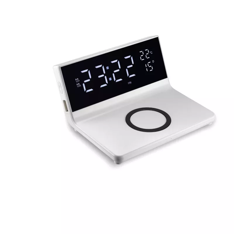 Réveil avec chargeur induction à 15W max, double alarme, lumiosité réglable, 1 port USB pour la charge, affichage l'heure, la…