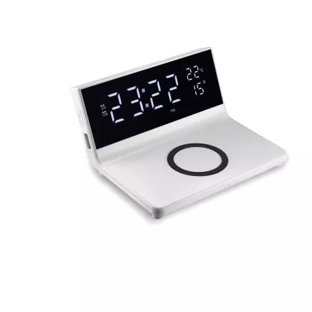 Réveil avec chargeur induction à 15W max, double alarme, lumiosité réglable, 1 port USB pour la charge, affichage l'heure, la…