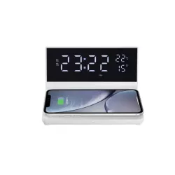 Réveil avec chargeur induction à 15W max, double alarme, lumiosité réglable, 1 port USB pour la charge, affichage l'heure, la…