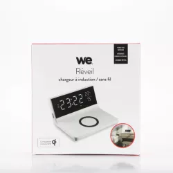 Réveil avec chargeur induction à 15W max, double alarme, lumiosité réglable, 1 port USB pour la charge, affichage l'heure, la…