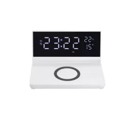 Réveil avec chargeur induction à 15W max, double alarme, lumiosité réglable, 1 port USB pour la charge, affichage l'heure, la…